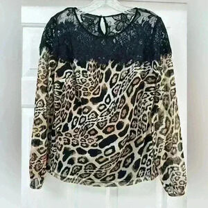 INC international Concepts Flowing  Leopard Print‎ Too With Lace Button Closer M